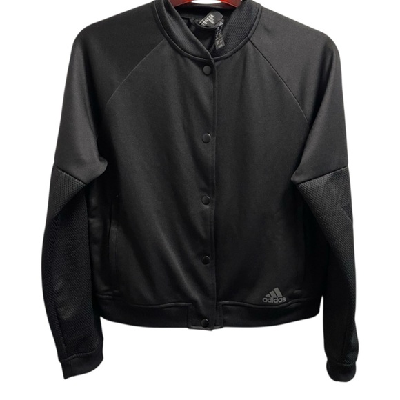 Adidas Jackets & Blazers - Adidas women’s M Black Varsity Track Jacket Snap Button Casual